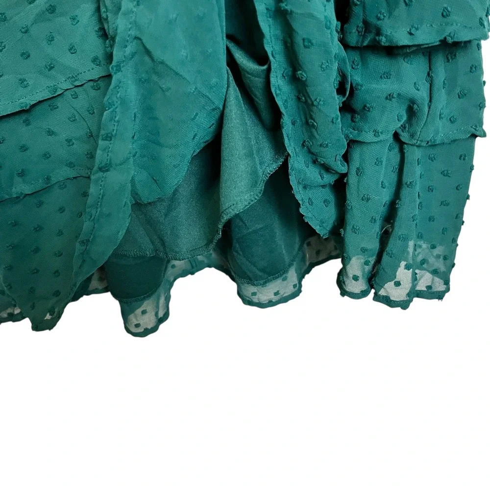 Honey & Rosie Green Swiss Dot Tiered Ruffle Long Sleeve V Neck Dress Size M‎